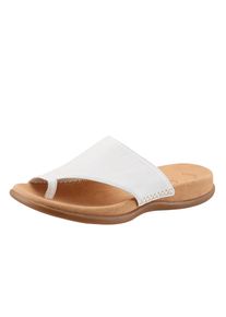 Gabor Damen Zehentrenner, Gr. 39, weiß, Leder, sportlich, Schuhe, Keilabsatz, Sommerschuh, Dianette mit kontrastfarbiger Stickerei