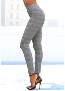 Lascana Damen Leggings, Gr. 32, grau, Strick, Obermaterial: 72% Viskose, 24% Polyester, 4% Elasthan, kariert, Basic, Hosen, mit karierter Musterung