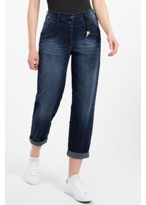 Recover Pants Damen 5-Pocket-Jeans "Dunja", blau, casual, Gr. 44, unifarben, 97% Baumwolle;3% Elasthan, Jeans, mit ausgefallenen Details
