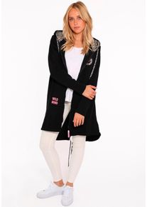Zwillingsherz Damen Jerseymantel ""Wild Strong Free"", schwarz, modisch, Gr. XL, bedruckt, unifarben, Sweatware, Obermaterial: 50% Baumwolle, 50%