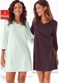 H.I.S. H.I.S Nachthemd mehrfarbig Gr. 32/34 für Damen. Mit V-Ausschnitt. Basic. Nachhaltig.