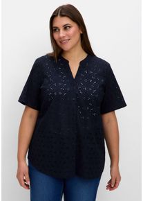 Große Größen Bluse aus Lochspitze, mit V-Schlitz Gr. 50 blau von sheego für Damen