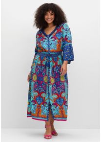 sheego by Joe Browns Große Größen Maxikleid im Boho-Stil, mit Taillen-Smokbund Gr. 56 blau geblümt von sheego für Damen