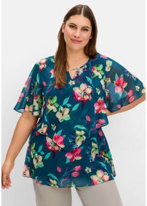 Große Größen Chiffontunika mit Blumenprint, im Lagenlook Gr. 54 blau geblümt von sheego für Damen