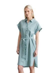 Marc O'Polo MARC O'POLO Damen Midikleid "mit Bindegürtel"pure teal, Gr. 38, unifarben, Obermaterial: 100% Leinen; Futter: 100% Baumwolle, Kleider