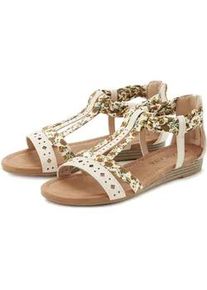 Sandale Lascana "Sommerschuh", Damen, Gr. 37, beige, Obermaterial: 50% Lederimitat, 50% Textilmaterial. Decksohle: 100% Lederimitat. Futter: 100% Lederimitat. Laufsohle: 100% Synthetik, bedruckt, mehrfarbig, Schuhe Sandale, Sandalette, Sommerschuh mit Riemchen im Festival-Look VEGAN