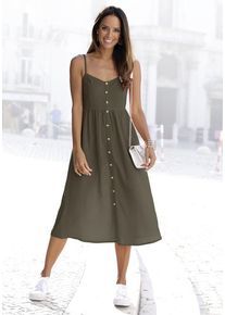 Lascana Sommerkleid beige Gr. 34 für Damen. V-Ausschnitt und Kunststoffknöpfe. Figurumspielend
