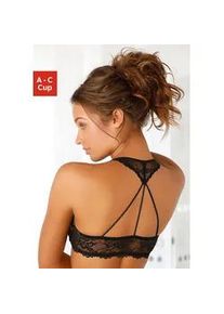 Push-up-BH Lascana, Damen, Gr. 85, Cup C, schwarz (schwarz, toffee), Spitze, Obermaterial: 60% Polyamid, 35% Polyester, 5% Elasthan, BHs Push-up-BH, mit dekorativem Spitzenr&uuml;cken im B&auml;nderdesign, sexy Dessous