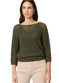 Zero Damen Strickpullover "Zero Pullover aus Ajourstrick"deep depths, casual, Gr. 36, durchscheinend, Strick, Obermaterial: 50% Baumwolle, 50%