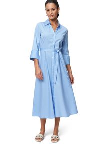 Zero Damen Midikleid "Zero Midikleid mit Bindegürtel"classic blauweiß, casual, Gr. 38, geringelt, Web, Obermaterial: 71% Baumwolle, 26% Polyamid, 3%