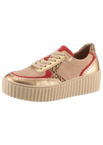 Gabor Damen Plateausneaker, Gr. 37beige, goldfarben kombiniert, Ziegenveloursleder, Nappaleder, sportlich, Schuhe, Freizeitschuh, Halbschuh,