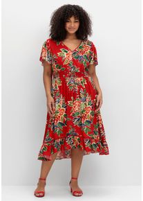 sheego by Joe Browns Große Größen Kleid mit Blumendruck und Volantärmeln Gr. 54 rot geblümt von sheego für Damen