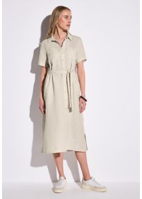 Street One Damen Hemdblusenkleidmoonstone sand, casual, Gr. 42, unifarben, Web, Obermaterial: 100% Leinen, Kleider, mit Knopfleiste