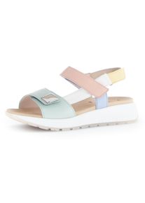 Gabor Damen Keilsandalette, Gr. 42mint, pastellfarben, Nappaleder, casual, Schuhe, Riemchensandale, Bequemschuh, Sommerschuh mit hübschem Zierknopf