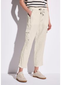Street One Damen Leinenhose "Style BONNY"moonstone sand, casual, Gr. 38, unifarben, Web, Obermaterial: 100% Leinen, Hosen, im Cargo-Look