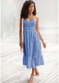 Buffalo Midikleid rauchblau Gr. 34 für Damen. V-Ausschnitt und Zierknöpfe. Figurbetont. Nachhaltig.