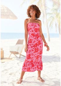 Lascana Damen Midikleidpink rot floral, casual, Gr. 36, Jersey, Obermaterial: 100% Viskose, Kleider, mit Volant am Rocksaum