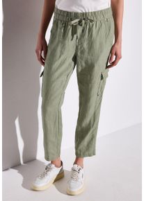 Street One Damen Leinenhose "Style BONNY"pale mud grün, casual, Gr. 44, unifarben, Web, Obermaterial: 100% Leinen, Hosen, im Cargo-Look