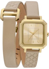 Armani Exchange Damen Quarzuhrbeige, Armbanduhren, Armbanduhr, Damenuhr, analog, Lederarmband zum Wickeln