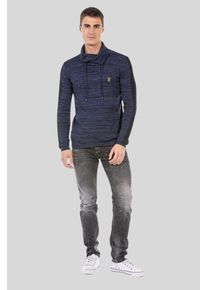 Cipo & Baxx CIPO & BAXX Herren Schalkragenpullover "Pullover"indigo, navyblau, casual, Gr. S, meliert, 50% Baumwolle;50% Polyacryl, Pullover, mit Schalkragen