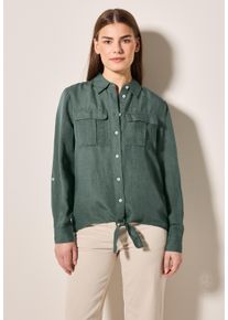 Cecil Damen Langarmblusebalmy khaki, casual, Gr. XS, unifarben, Web, 55% Leinen, 45% Viskose, Blusen, mit Turn-Up Funktion