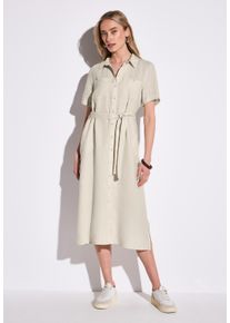 Street One Damen Midikleidmoonstone sand, casual, Gr. 44, unifarben, Stoff, 100% Leinen, Kleider, mit Bindegürtel zum Taillieren
