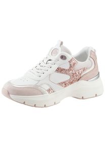 Tamaris Damen Keilsneaker, Gr. 40weiß kombi, rose glitzer, Ziegenveloursleder, Textil, Lederimitat, kontrastfarbene Details, sportlich, Schuhe,