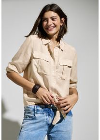 Cecil Damen Langarmblusepumice beige, casual, Gr. L, unifarben, Web, Obermaterial: 55% Leinen, 45% Viskose, Blusen, mit Knoten am Saum