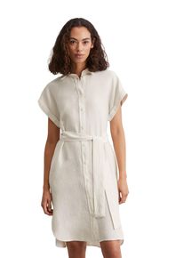 Marc O'Polo MARC O'POLO Damen Midikleid "mit Bindegürtel"silky stone, Gr. 42, unifarben, Obermaterial: 100% Leinen; Futter: 100% Baumwolle, Kleider
