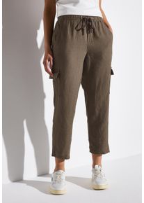 Street One Damen Leinenhose "Style BONNY"acron braun, casual, Gr. 42, unifarben, Web, Obermaterial: 100% Leinen, Hosen, im Cargo-Look