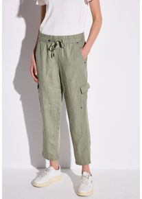 Street One Damen Cargohosepale mud grün, casual, Gr. 40, unifarben, Stoff, 100% Leinen, Hosen, im Loose Fit