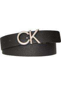 Calvin Klein Damen Ledergürtel "CK HALLMARK LOGO 35MM ADJ/REV"schwarz, delicioso, brushed nickel, casual, Gr. 95, unifarben, Rindsleder, Gürtel