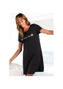 Nachthemd Vivance DREAMS, Damen, Gr. 44/46, N-Gr, schwarz, Single Jersey, Obermaterial: 100% Baumwolle, bedruckt, unifarben, Basic, bequem kurz, Rundhals, eingesetzt, Kleider Nachthemd, in bequemer Weite mit Schriftzug