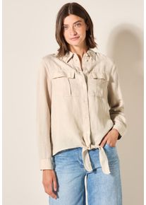 Cecil Damen Langarmblusepumice beige, casual, Gr. S, unifarben, Web, 55% Leinen, 45% Viskose, Blusen, mit Turn-Up Funktion