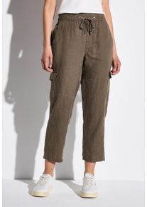 Street One Damen Cargohoseacron braun, casual, Gr. 38, unifarben, Stoff, 100% Leinen, Hosen, im Loose Fit
