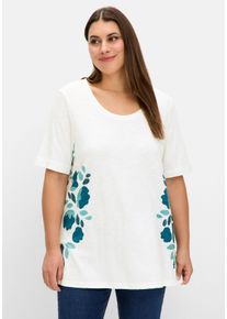 Große Größen A-Linien-Shirt mit Floral-Druck und Stickerei Gr. 56/58 beige geblümt von sheego für Damen