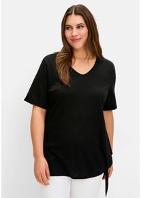 Große Größen Shirt mit Knotendetail am Saum Gr. 56/58 schwarz von sheego für Damen