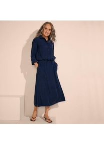 LANDS' END Twill-Midirock, Damen,  Blau, Polyester/Viskose, by Lands' End