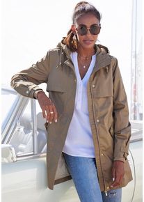 French Connection Outdoorjacke beige Gr. L (44/46) für Damen. Mit Leder-Badge. Figurumspielend. Nachhaltig.