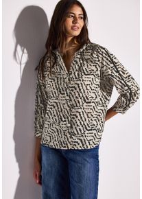 Street One Damen Druckblusemoonstone sand, casual, Gr. 38, bedruckt, Web, Obermaterial: 100% Baumwolle, Blusen, mit Tapedetails und grafischem Muster