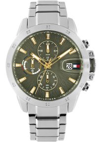 Tommy Hilfiger Herren Multifunktionsuhr "Jameson"edelstahlfarben, grün, Armbanduhren, Quarzuhr, Armbanduhr, Herrenuhr, Lederarmband, analog, Tag