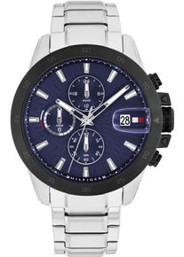 Tommy Hilfiger Herren Multifunktionsuhr "Jameson"edelstahlfarben, blau, Armbanduhren, Quarzuhr, Armbanduhr, Herrenuhr, Lederarmband, analog, Tag