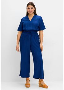 Große Größen Jumpsuit mit Bindegürtel, in Längsstruktur Gr. 58 blau von sheego für Damen
