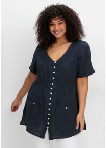 sheego by Joe Browns Große Größen Longbluse mit Knopfleiste und Taschen Gr. 46 blau von sheego für Damen