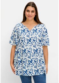 Große Größen Tunika in A-Linie, mit Flügelärmeln und Blätterprint Gr. 42 beige gemustert von sheego für Damen