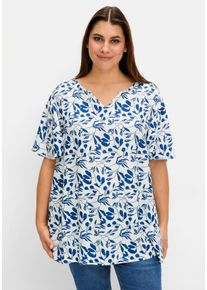 Große Größen Tunika in A-Linie, mit Flügelärmeln und Blätterprint Gr. 42 beige gemustert von sheego für Damen