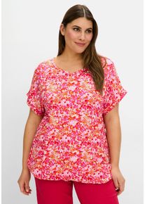 Große Größen Shirt mit Blumendruck und Saum-Gummizug Gr. 56/58 lila geblümt von sheego für Damen