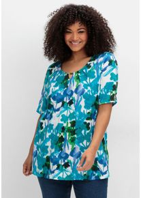 Große Größen Shirt mit Blätterprint und Perlen-Detail Gr. 40/42 weiß von sheego für Damen