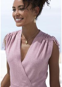 Lascana Stricktop violett Gr. 32/34 für Damen. V-Ausschnitt und Bänder. Figurbetont