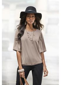 Vivance Rundhalsshirt 'mit zarter Raffung an den Ärmeln' beige Gr. 32/34 für Damen. Mit Rundhals. Bequem. Nachhaltig.